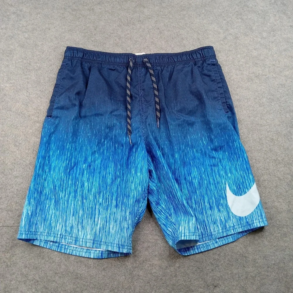 Nike Shorts Mens Medium Blue Ombre Swim Trunks Lined Drawstring Quick Dry Swoosh